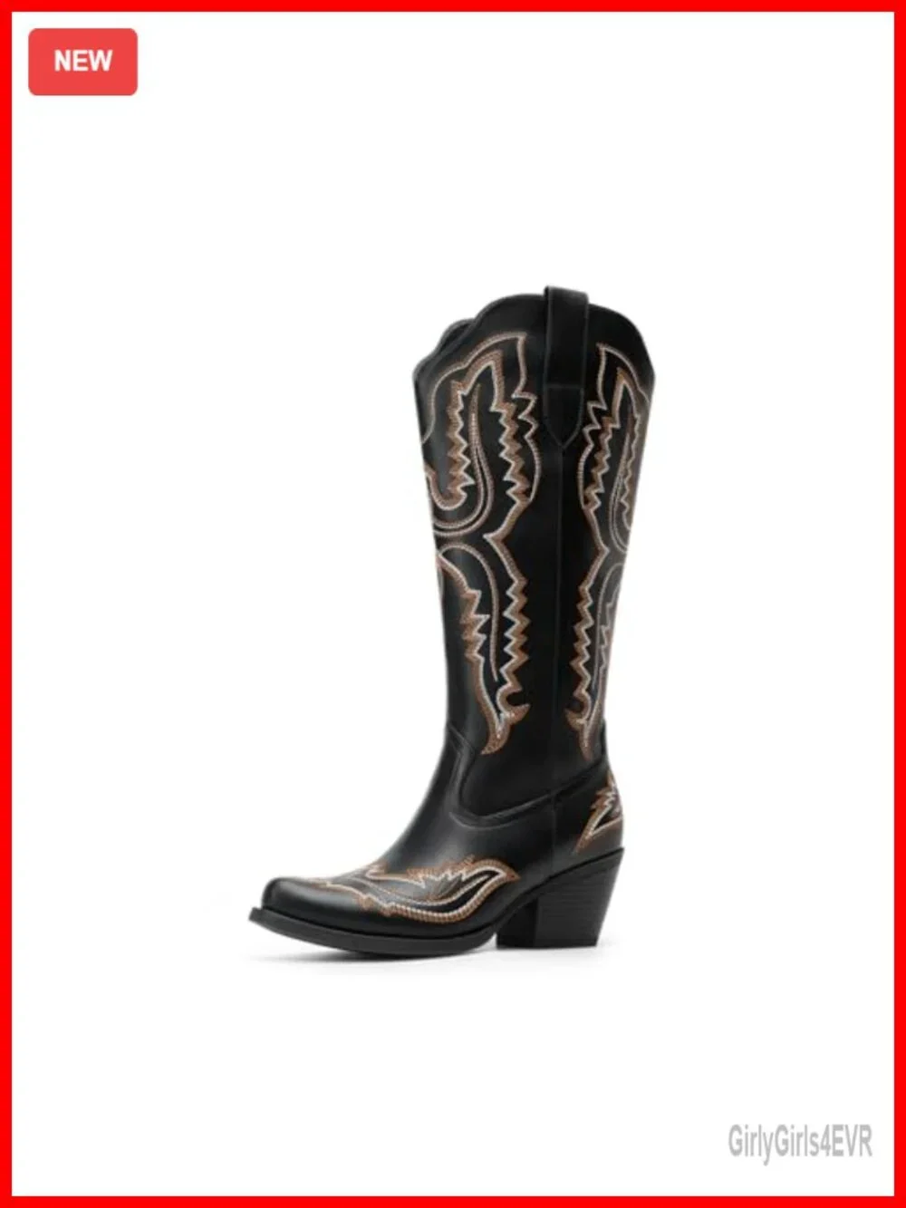 Knee High Cowboy Boots for Women - Square Toe Faux Leather Western Boots with